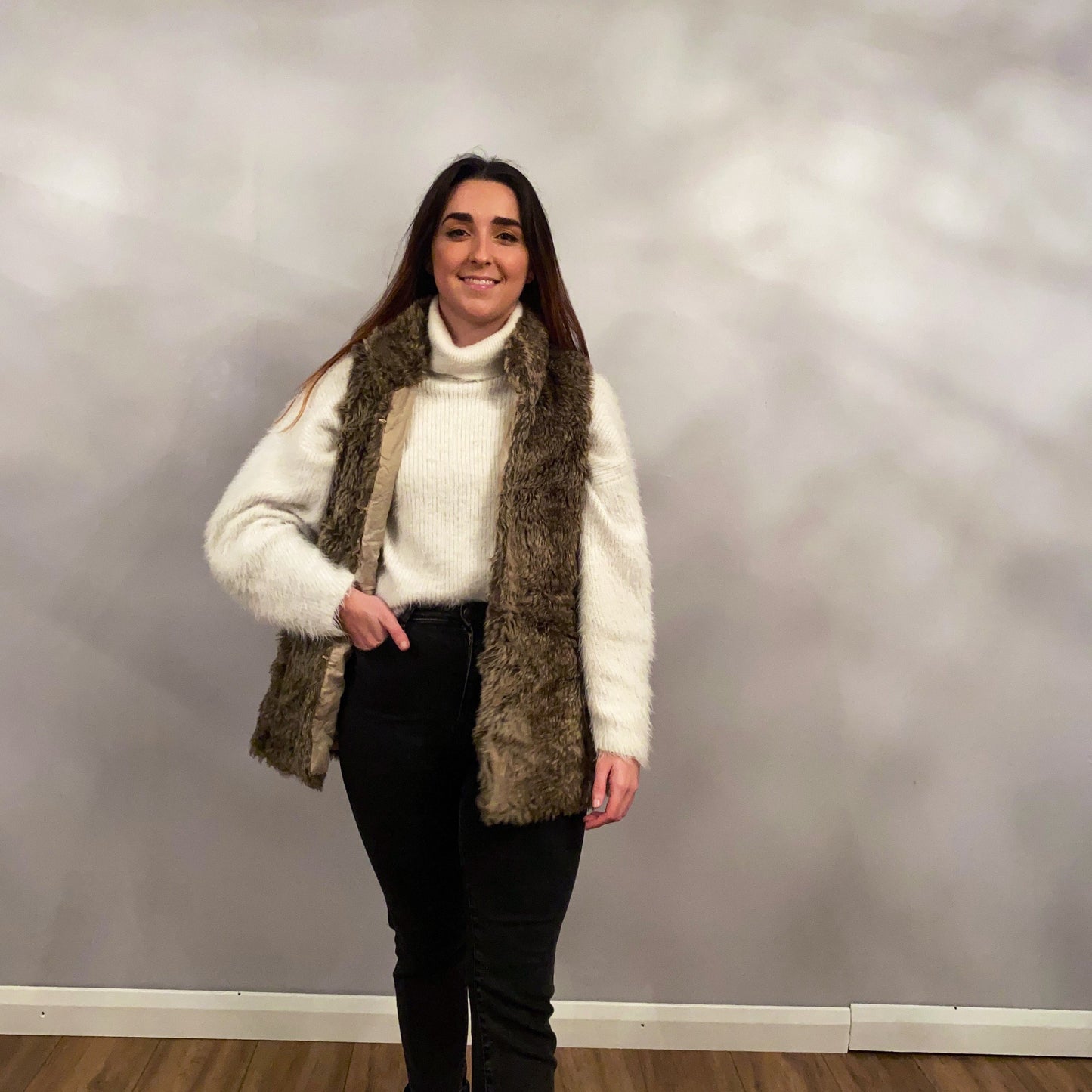 Beige faux fur vintage gilet, vintage clothing