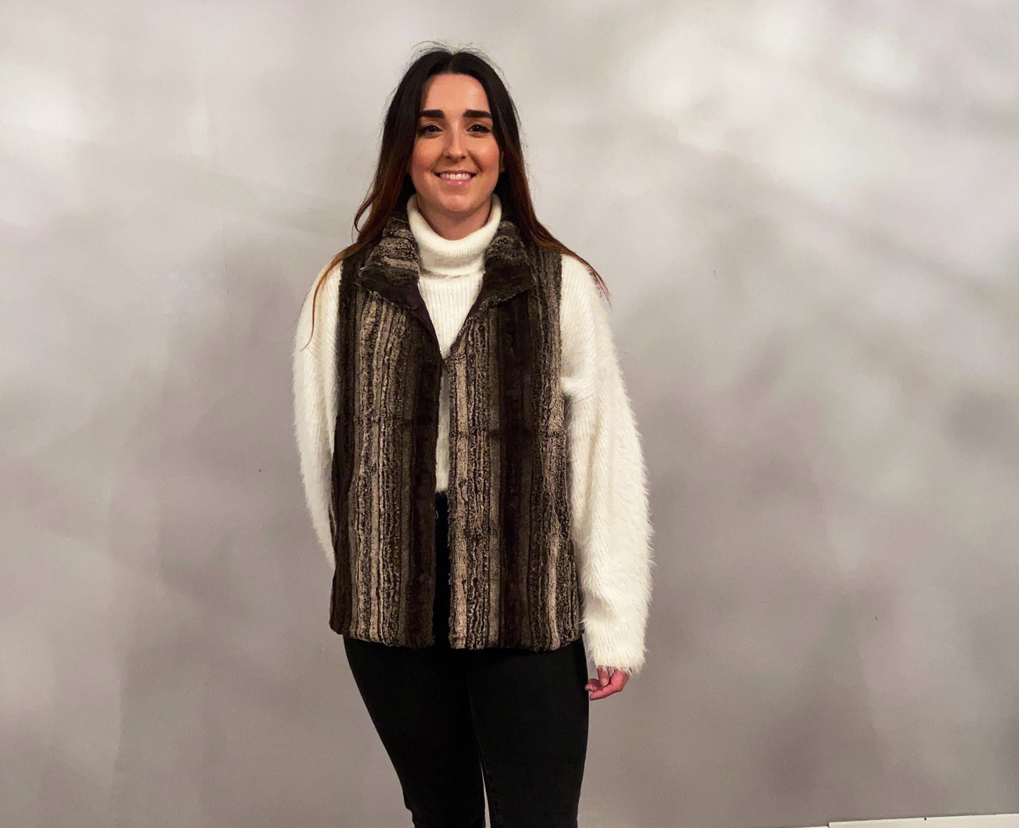 Brown faux fur vintage gilet