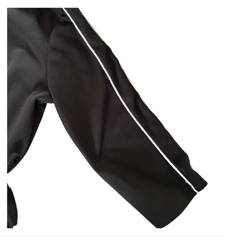 Vintage black jumpsuit with 3/4 length sleeve & white stripe detail on arms