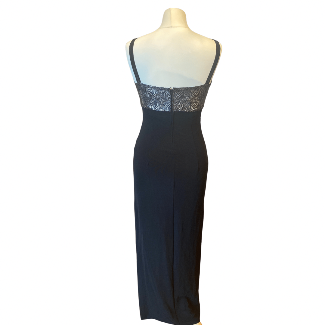 Black Spaghetti Strap Vintage Party Dress w/ Silver Bust Detail