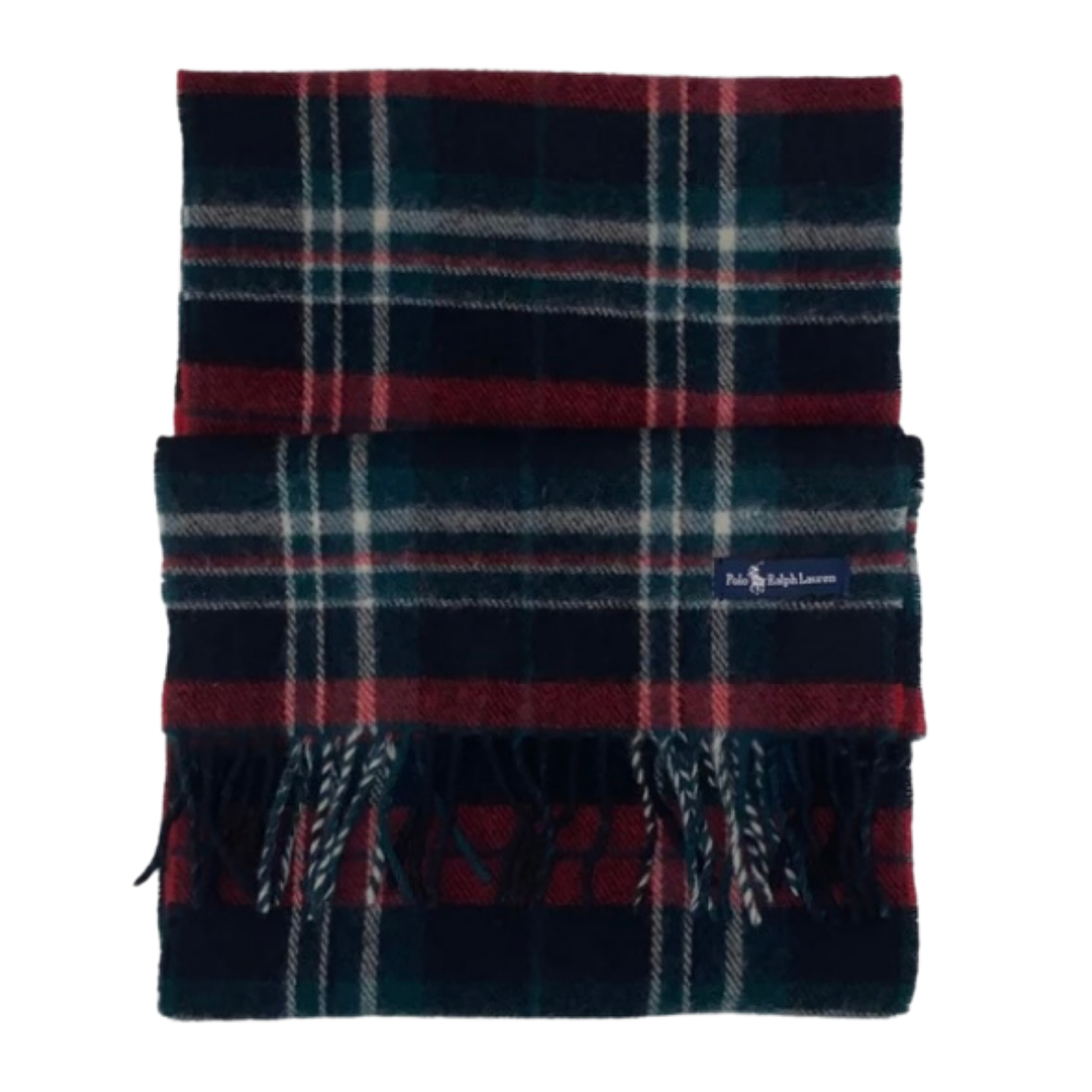 Red & Green checked Polo Ralph Lauren vintage lambs wool scarf