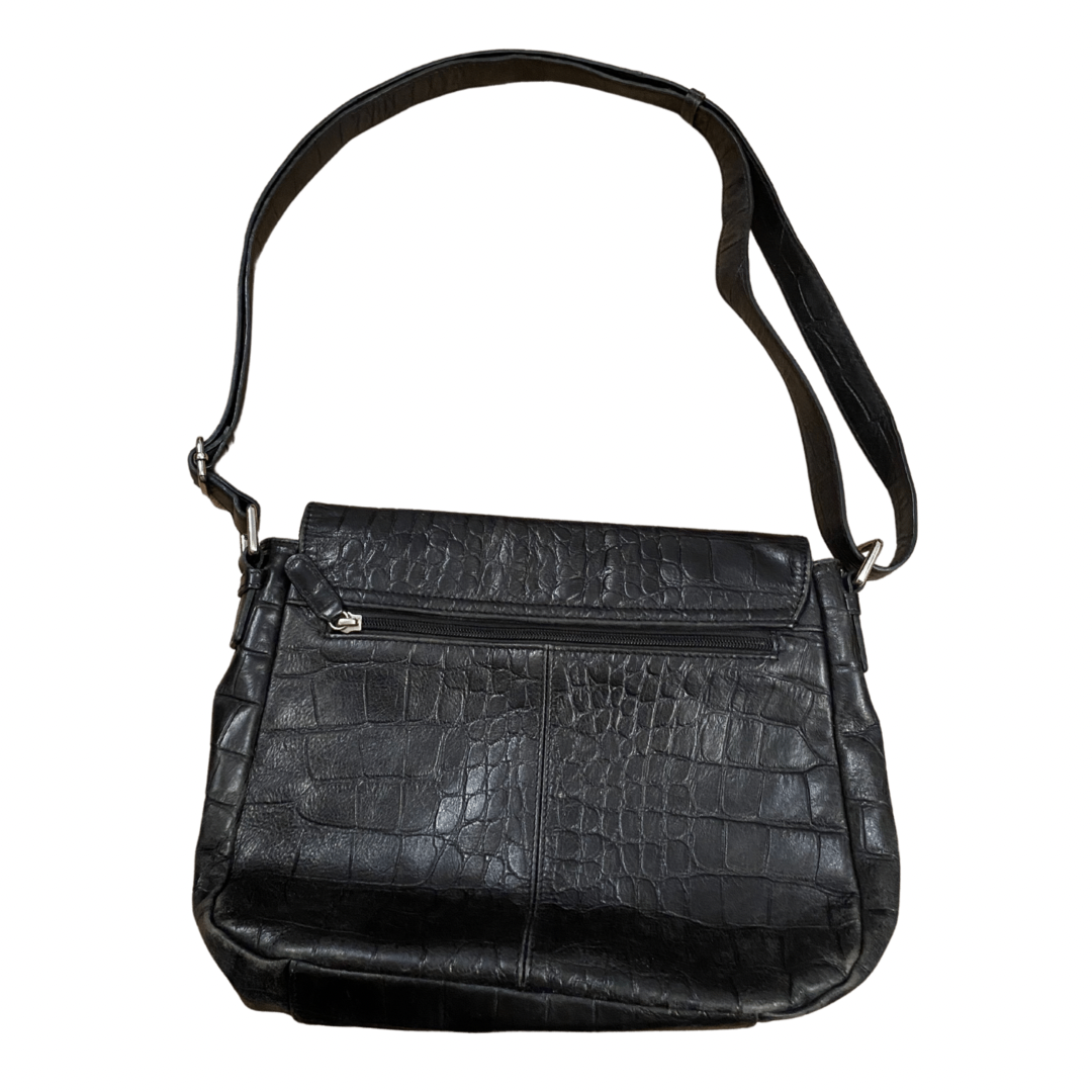 Black Leather Snake Print Vintage Handbag