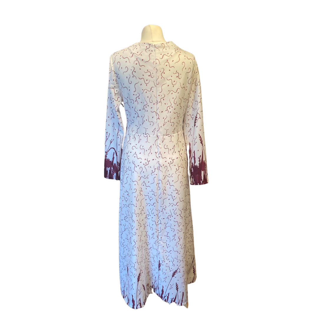 Red & White Long Sleeve Vintage Midi Party Dress