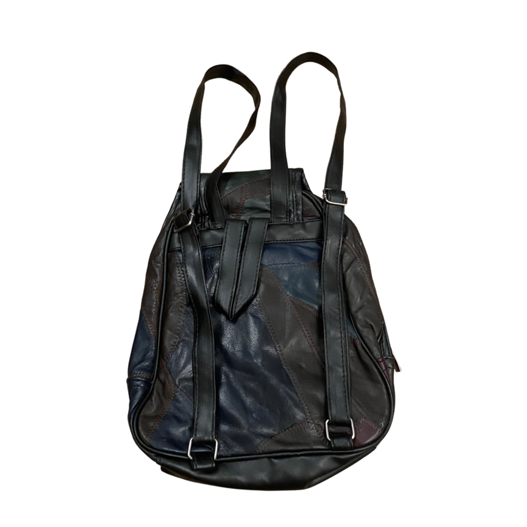 Black Multicoloured Leather Vintage Backpack