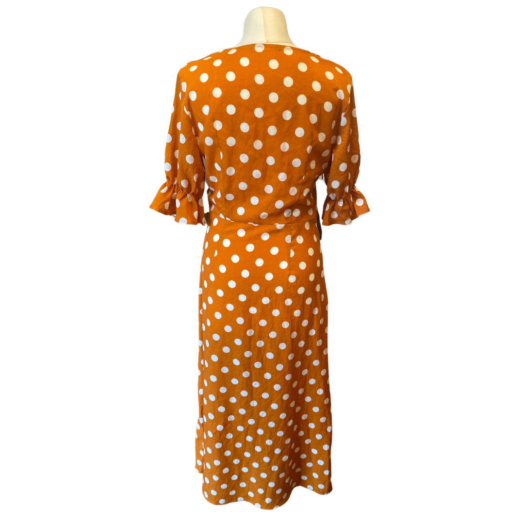 Orange Polka Dot Vintage Midi Party Dress w/ Pearl Detail