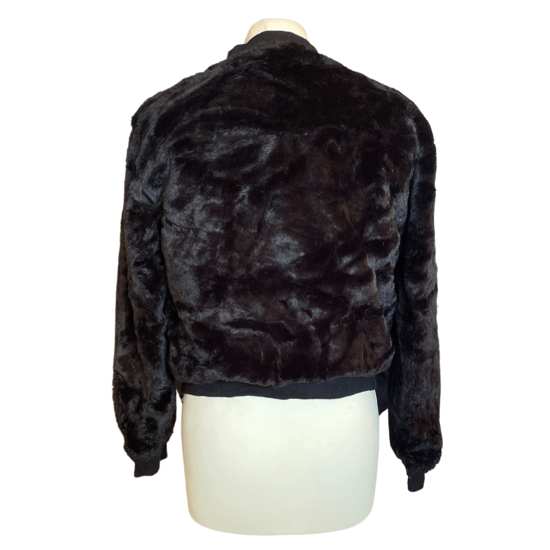 Black Faux Fur Vintage Bomber Jacket