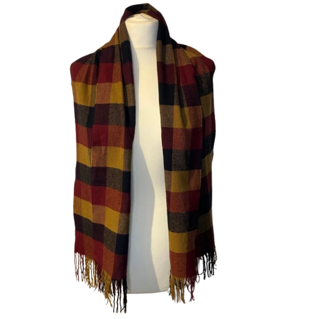 Cashmere red & orange checked vintage scarf