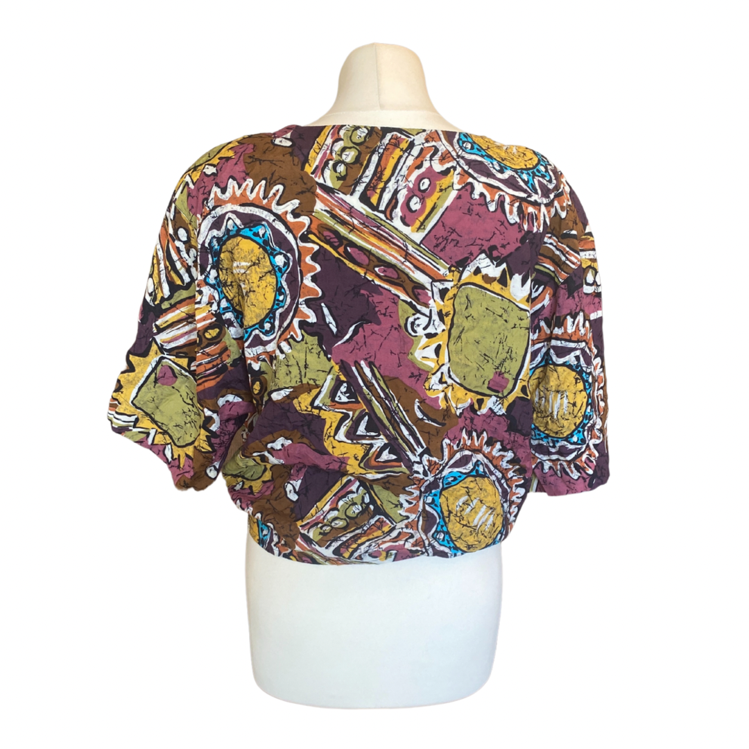 Multicoloured Vintage Tie Up Blouse