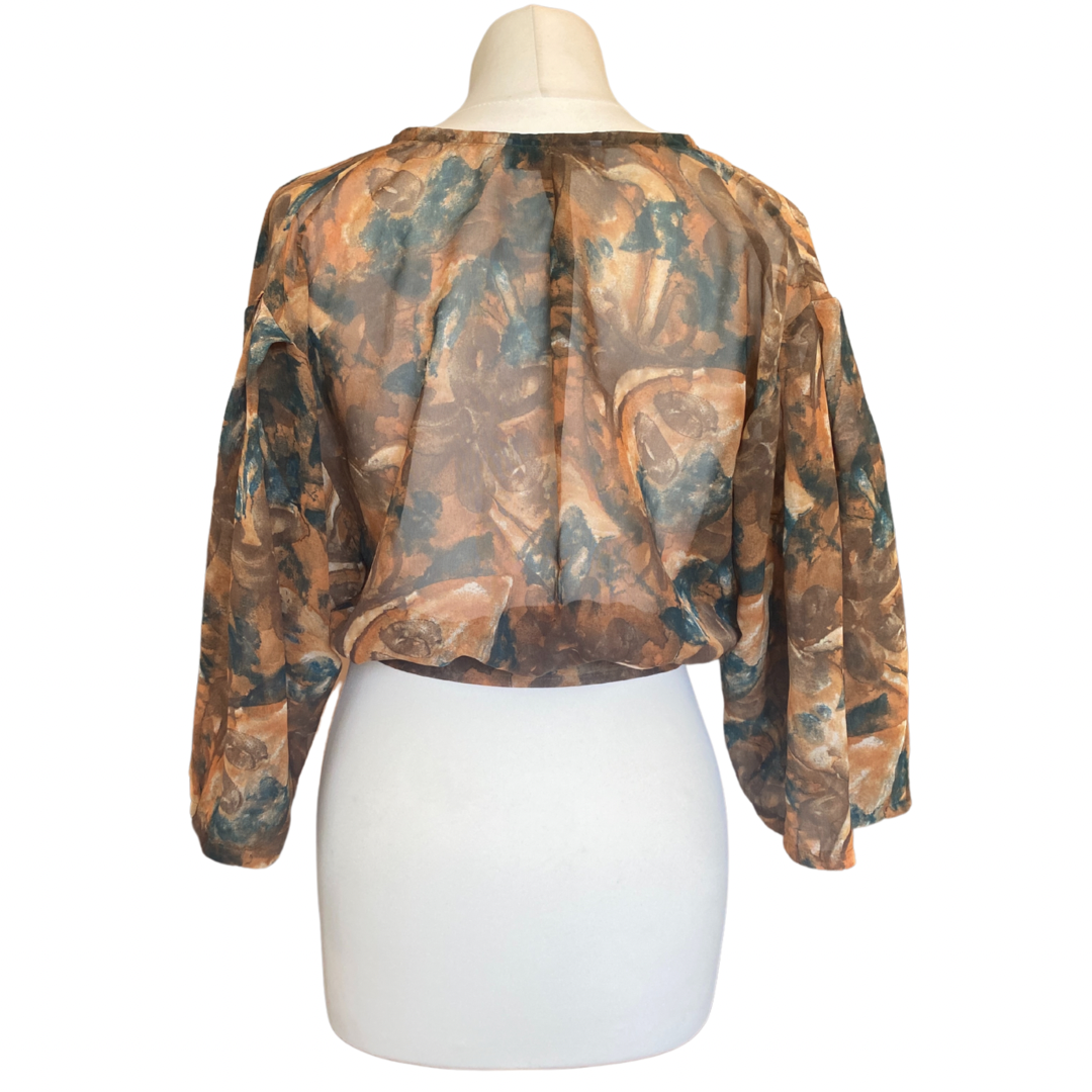 Brown & Green Multicoloured Vintage Tie Up Blouse
