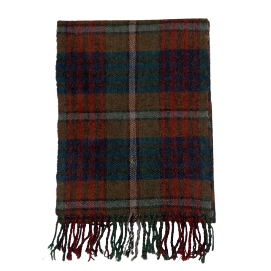Red, Orange & Green checked Polo Ralph Lauren vintage lambs wool scarf