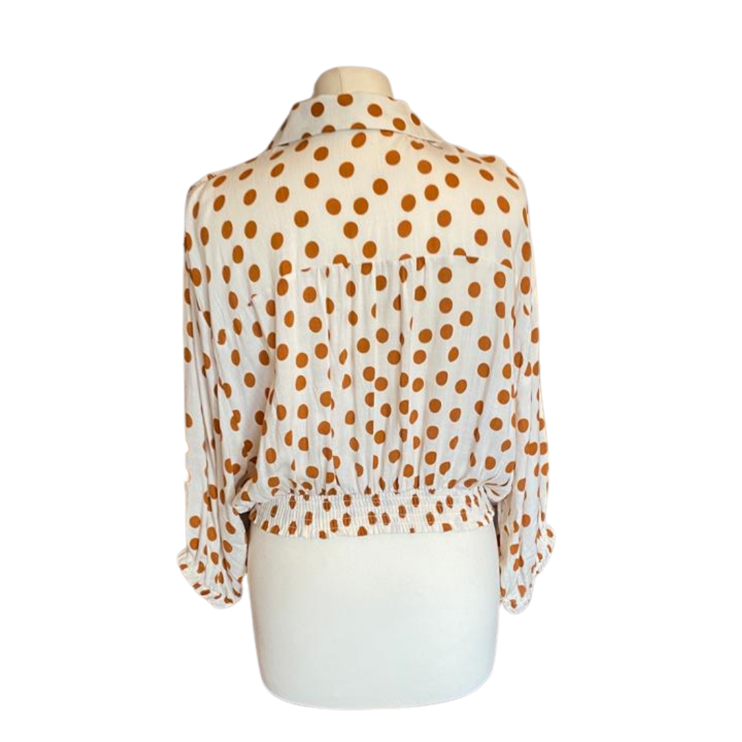 Oversized Cream Polka Dot Vintage Tie Up Shirt