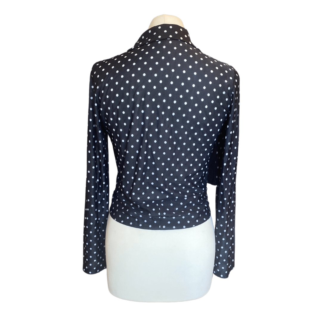 Black Long Sleeve Polka Dot Vintage Tie Up Blouse