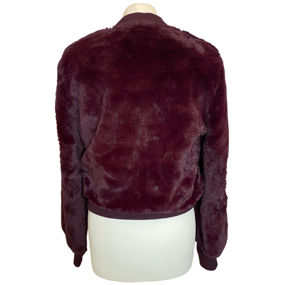 Burgundy Faux Fur Vintage Bomber Jacket