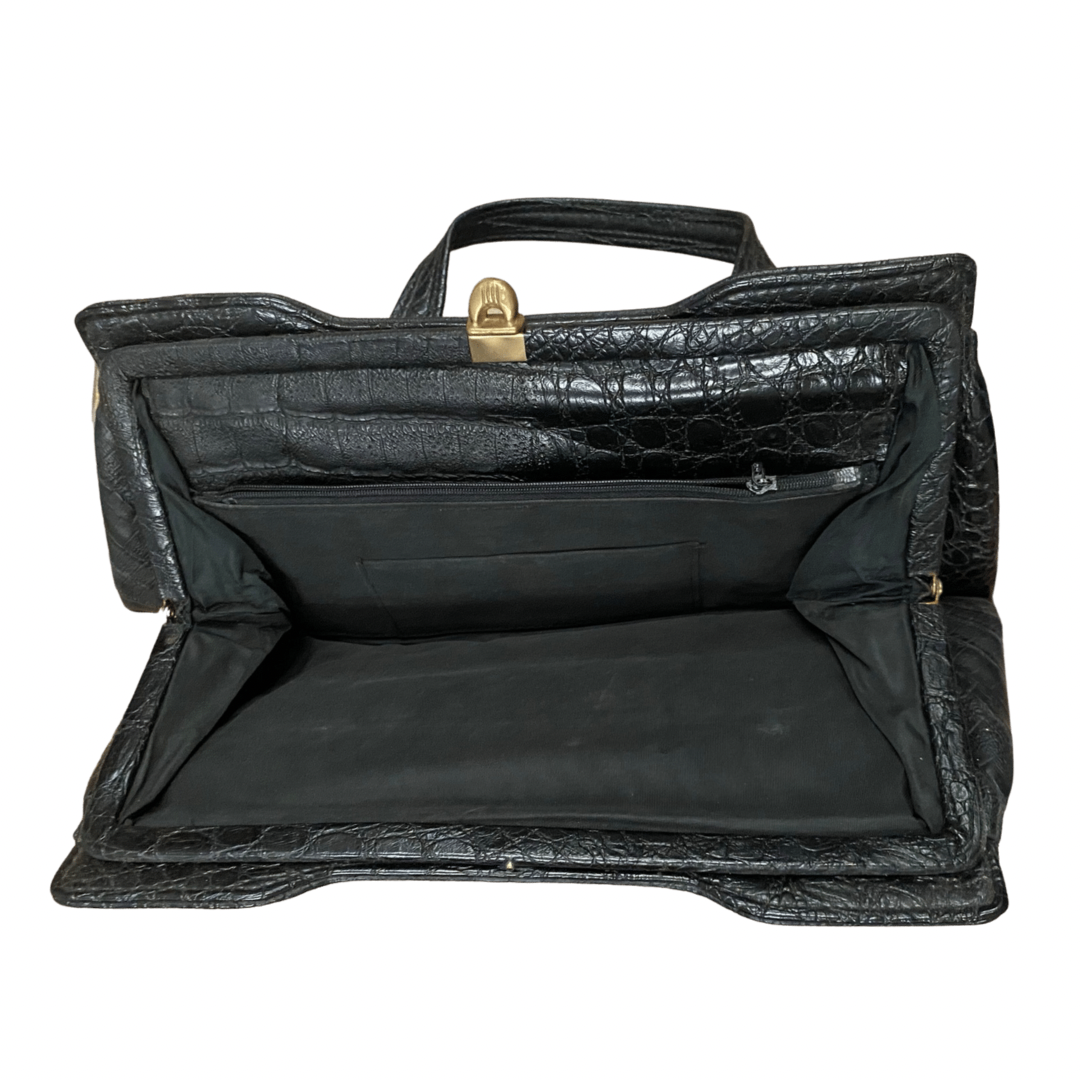 Black Leather Snake Print Vintage Handbag