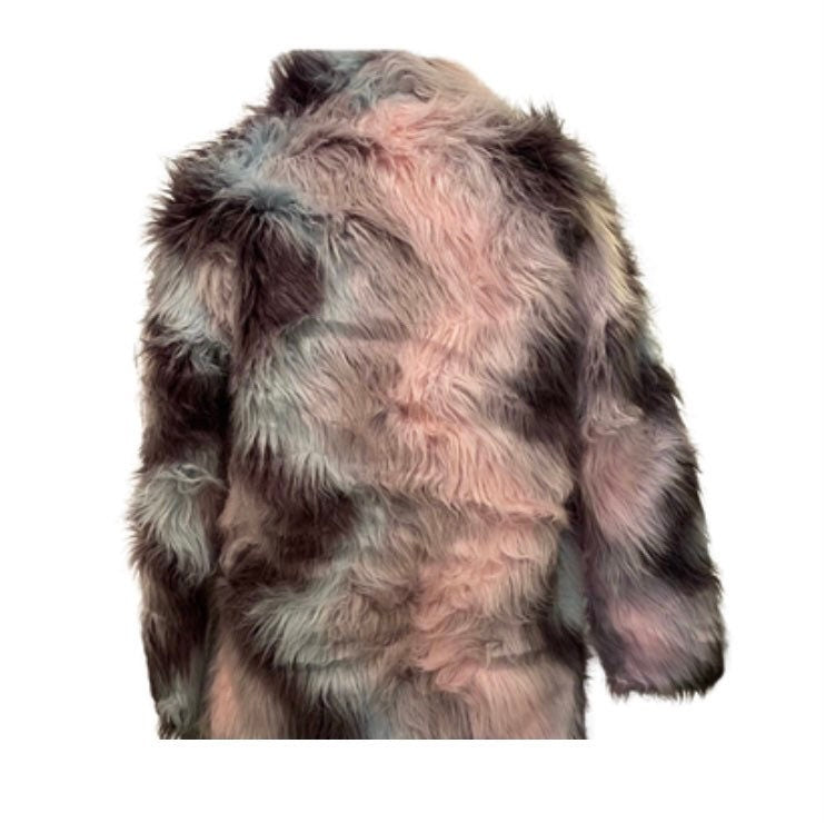 Pink Multi coloured faux fur vintage jacket
