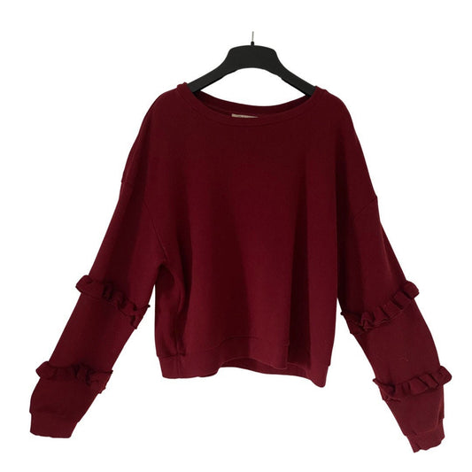 Burgundy vintage crew neck jumper with ruffles detail