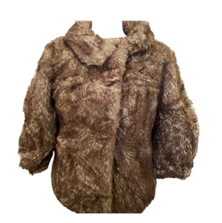 Beige cropped sleeve faux fur vintage jacket