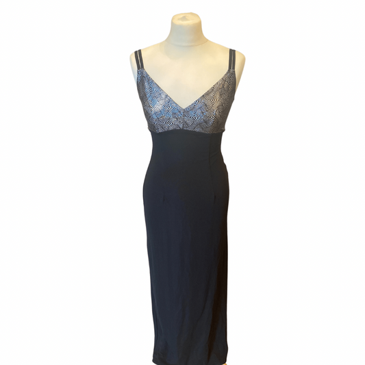 Black Spaghetti Strap Vintage Party Dress w/ Silver Bust Detail