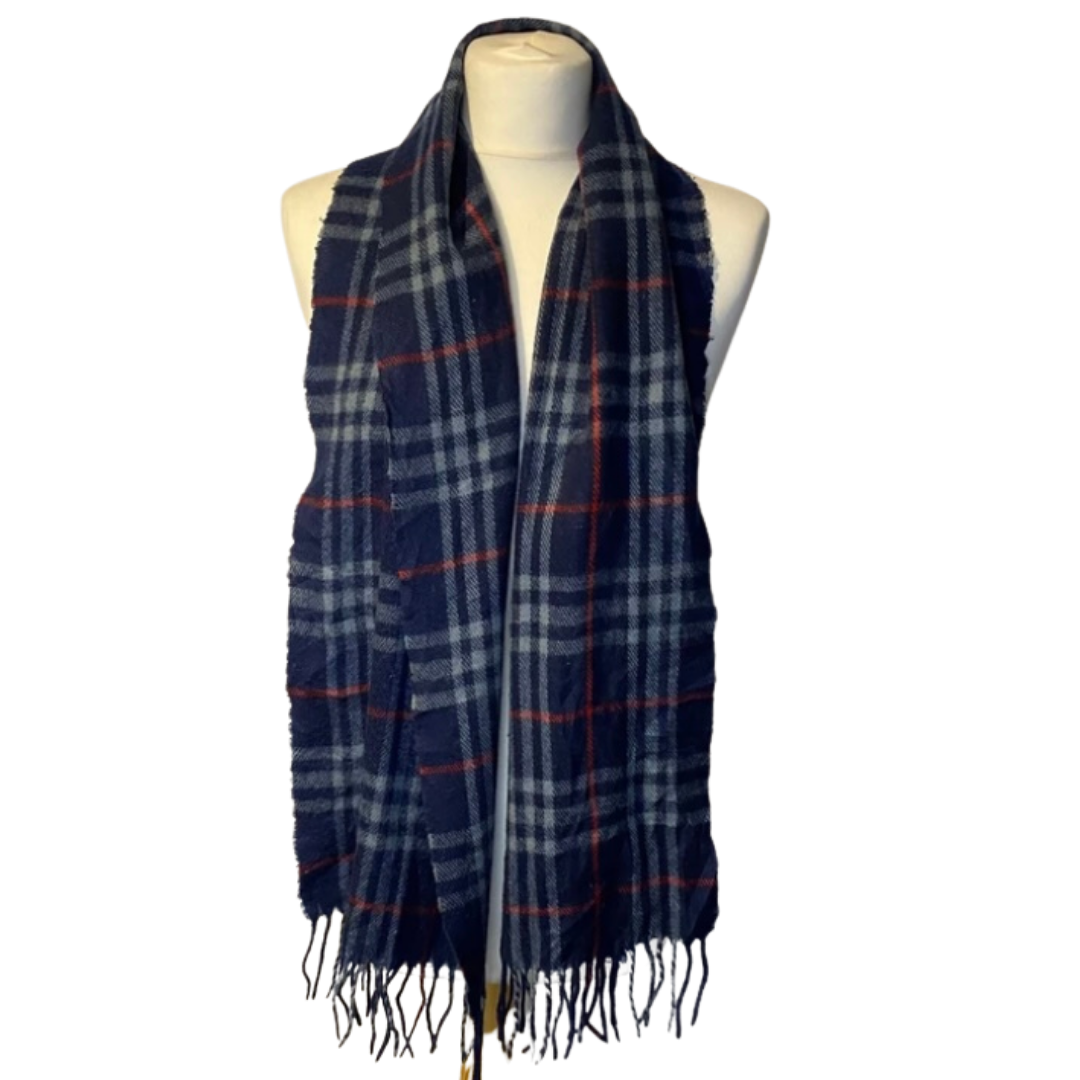 Cashmere blue checked vintage scarf