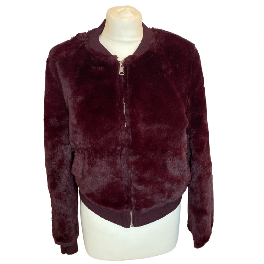 Burgundy Faux Fur Vintage Bomber Jacket