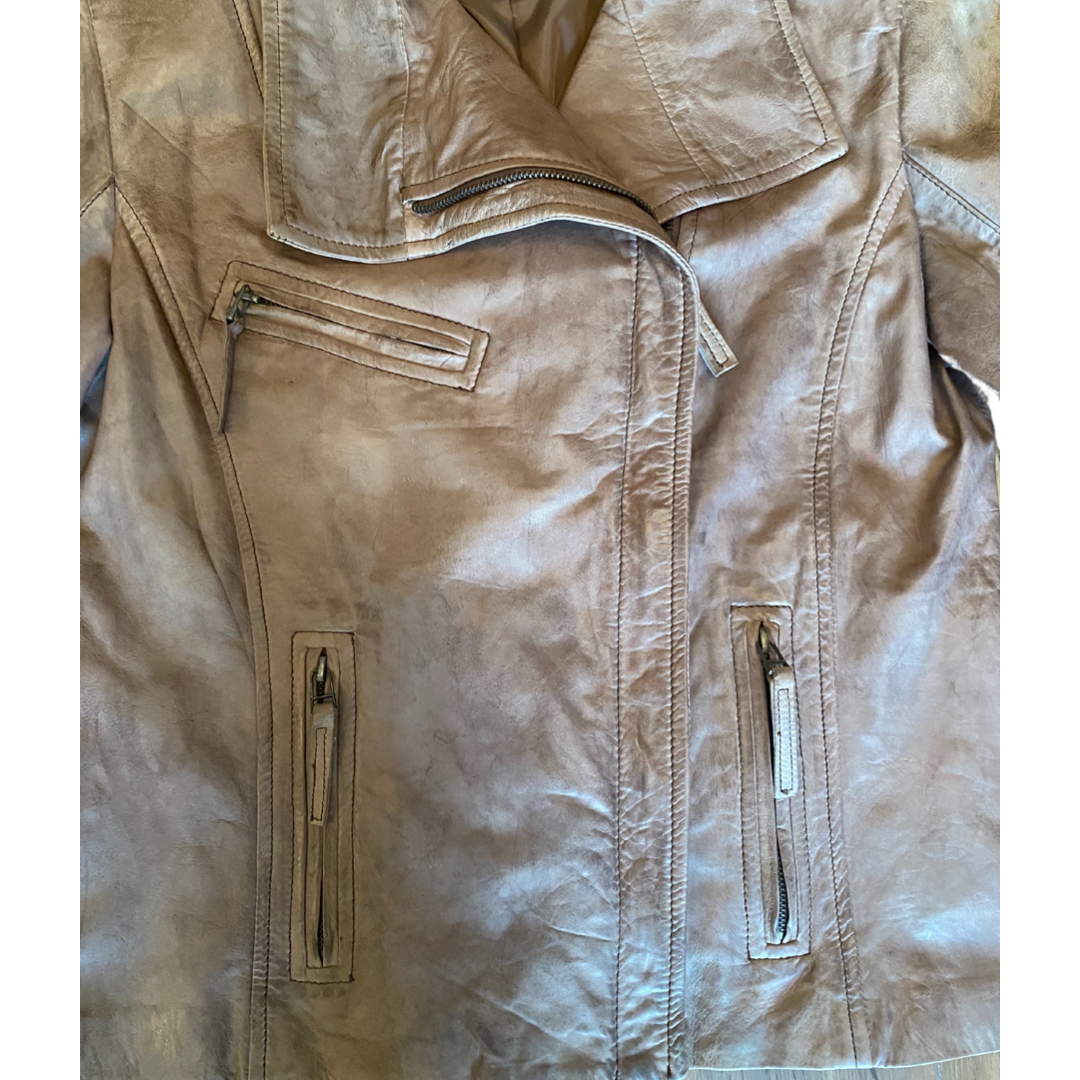 Light Beige Biker Style Italian Leather Vintage Jacket