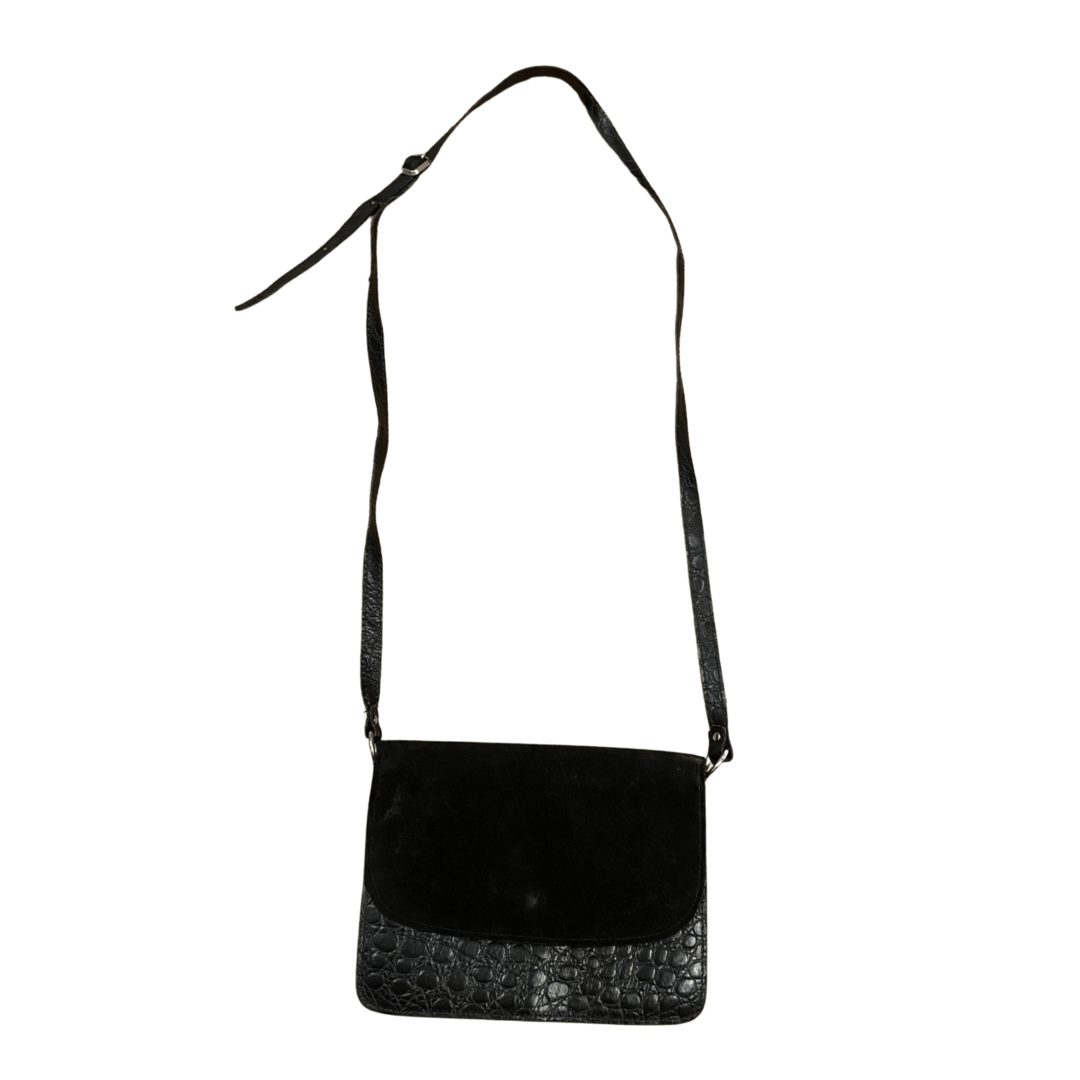 Black Leather & Velvet Vintage Shoulder Bag