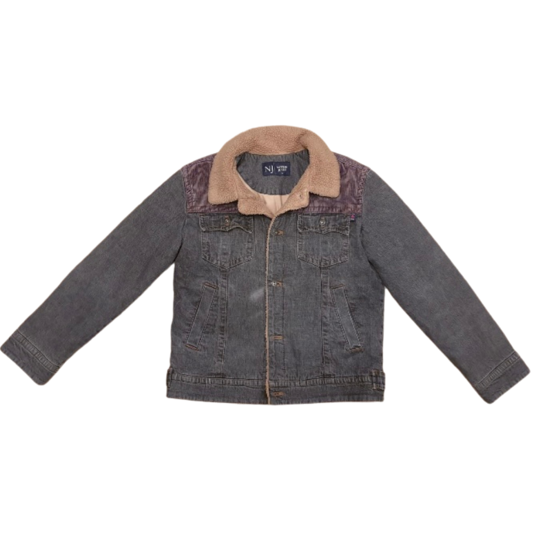 Grey/Beige Mix Fleece Lined Vintage Denim Jacket