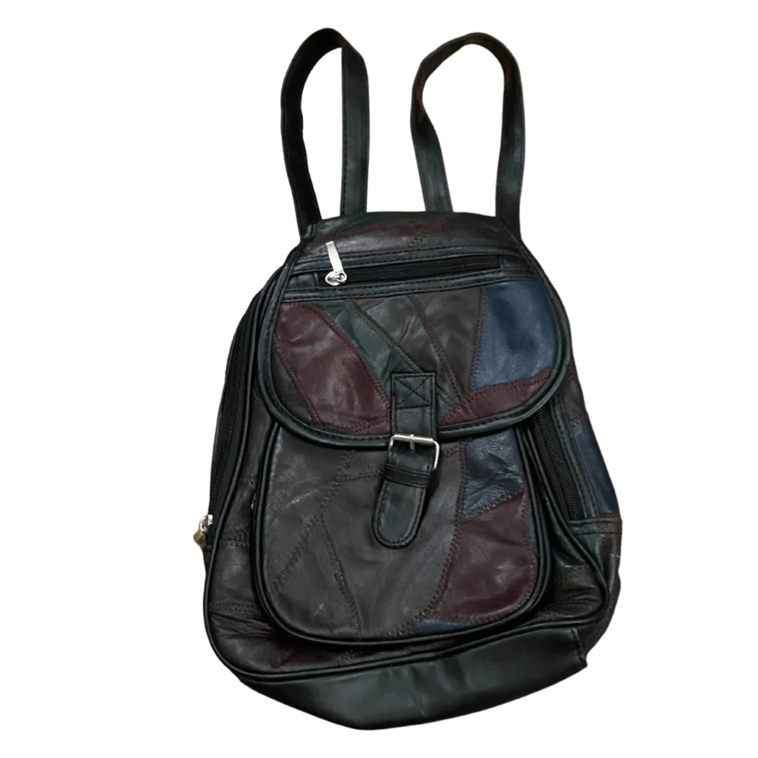 Black Multicoloured Leather Vintage Backpack