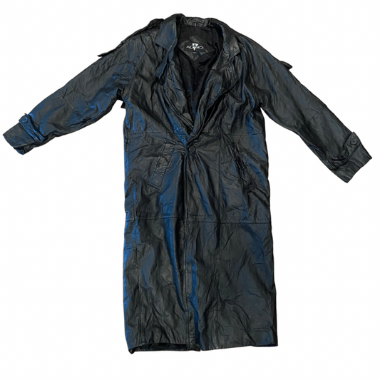 Black Leather Vintage Trench Coat