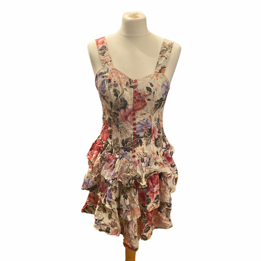 Cream Floral Ruffle Vintage Mini Dress