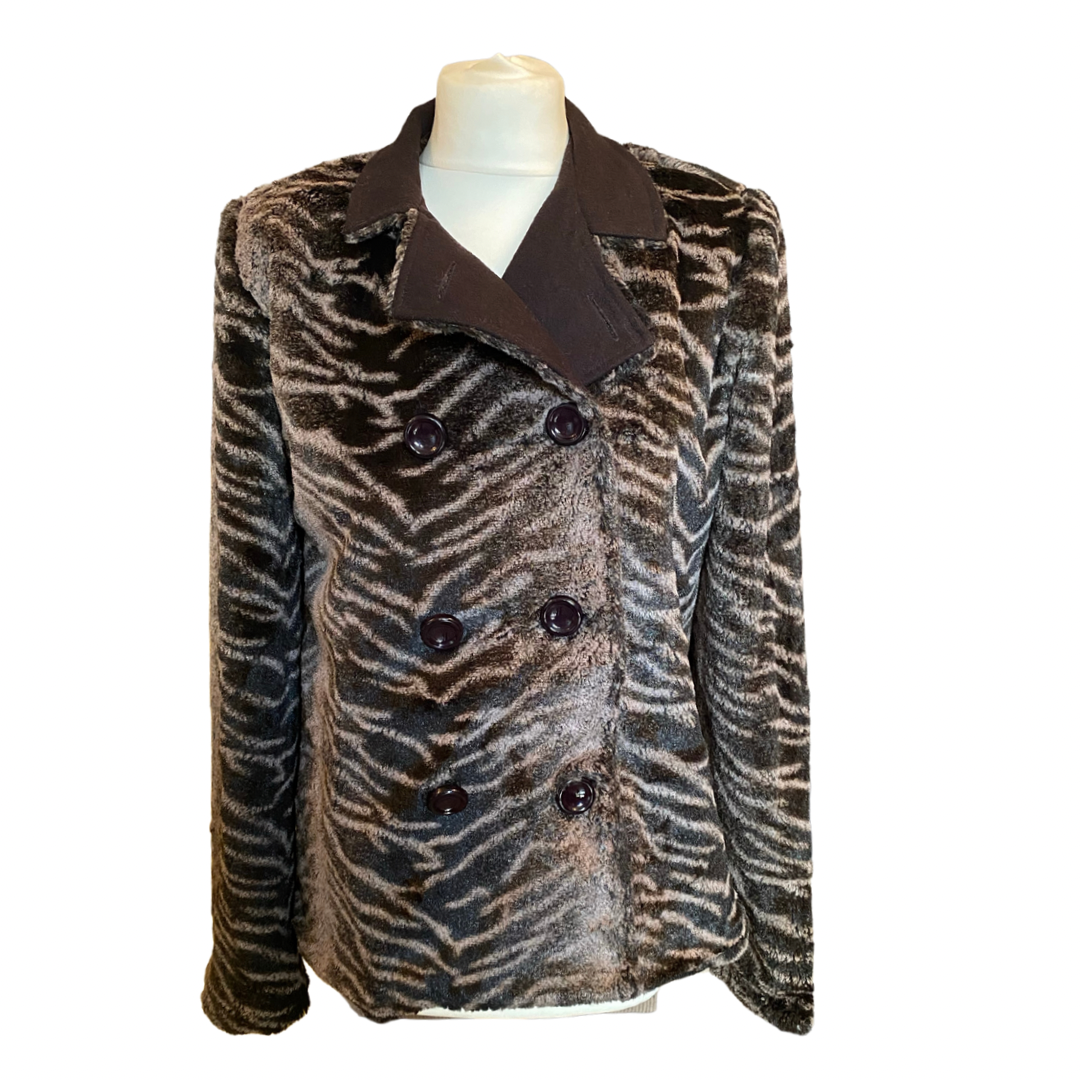 Brown Zebra Print Vintage Faux Fur Jacket