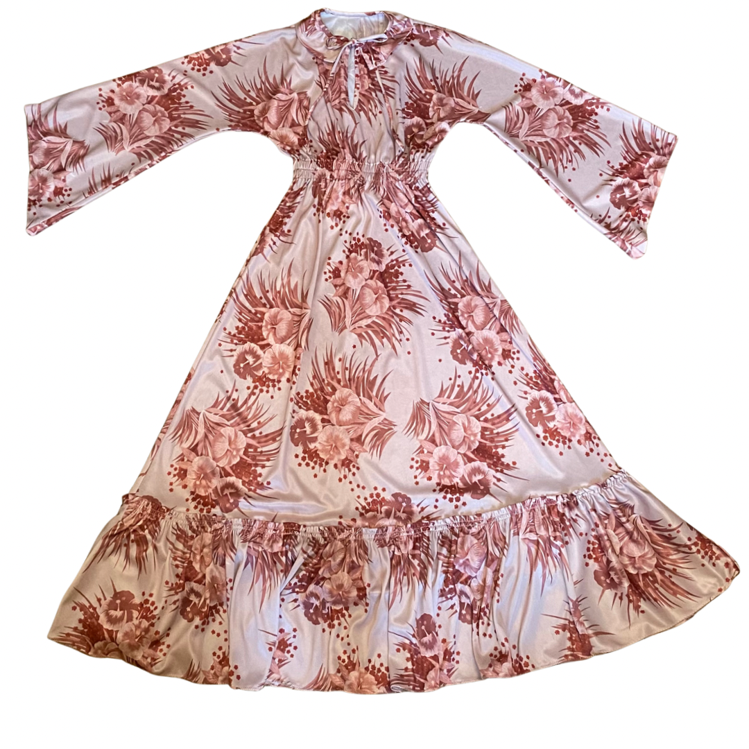 Blush Floral Long Sleeve Vintage Maxi Dress