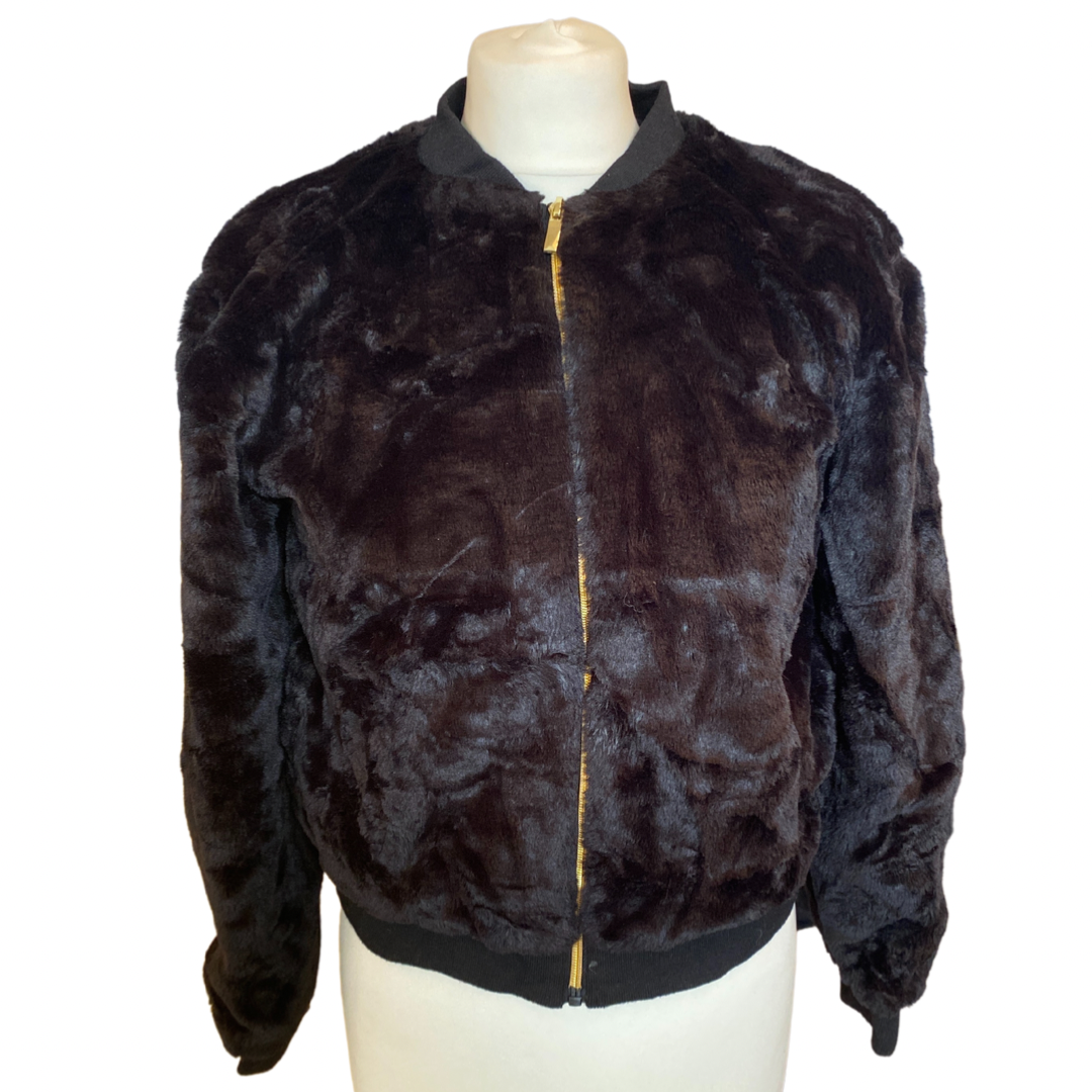 Black Faux Fur Vintage Bomber Jacket