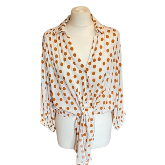 Oversized Cream Polka Dot Vintage Tie Up Shirt