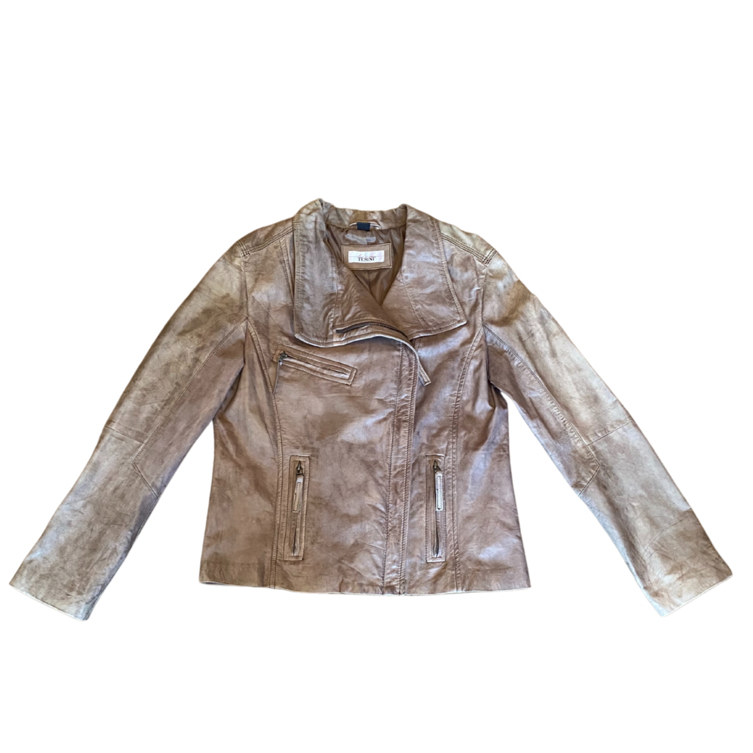 Light Beige Biker Style Italian Leather Vintage Jacket