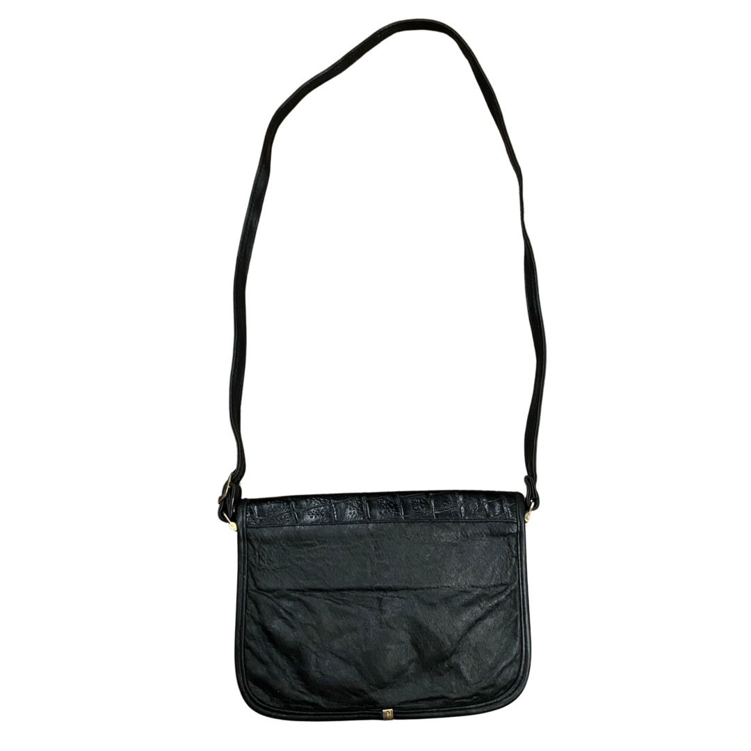 Black Leather Snake Print Vintage Shoulder Strap Handbag