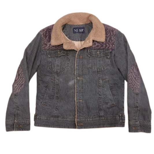 Grey/Beige Mix Fleece Lined Vintage Denim Jacket