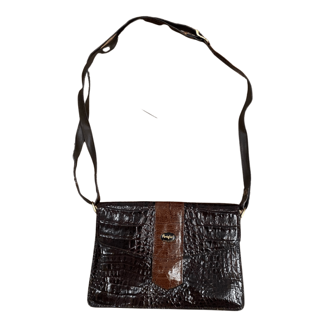 Brown Leather Snake Print Vintage Shoulder Strap Handbag