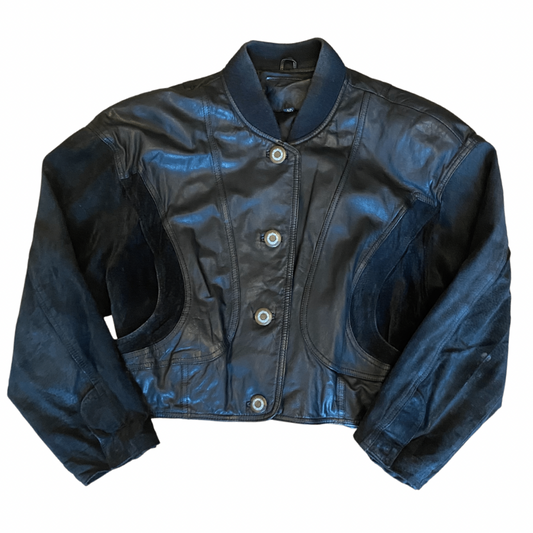 Blue Italian Leather Cropped Vintage Jacket