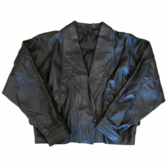 Black slightly oversized Italian leather vintage jacket