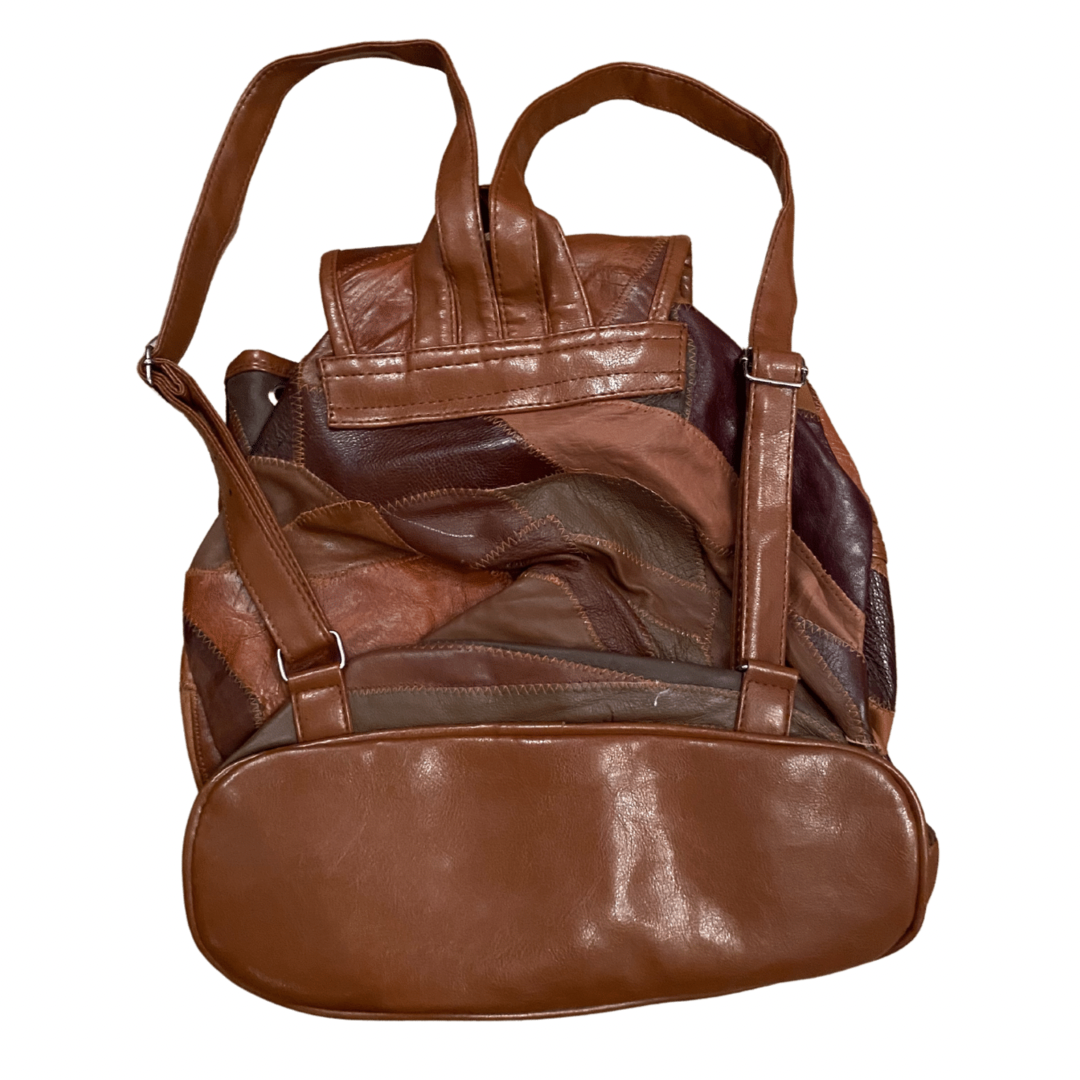 Brown Leather Mosaic Pattern Vintage Backpack
