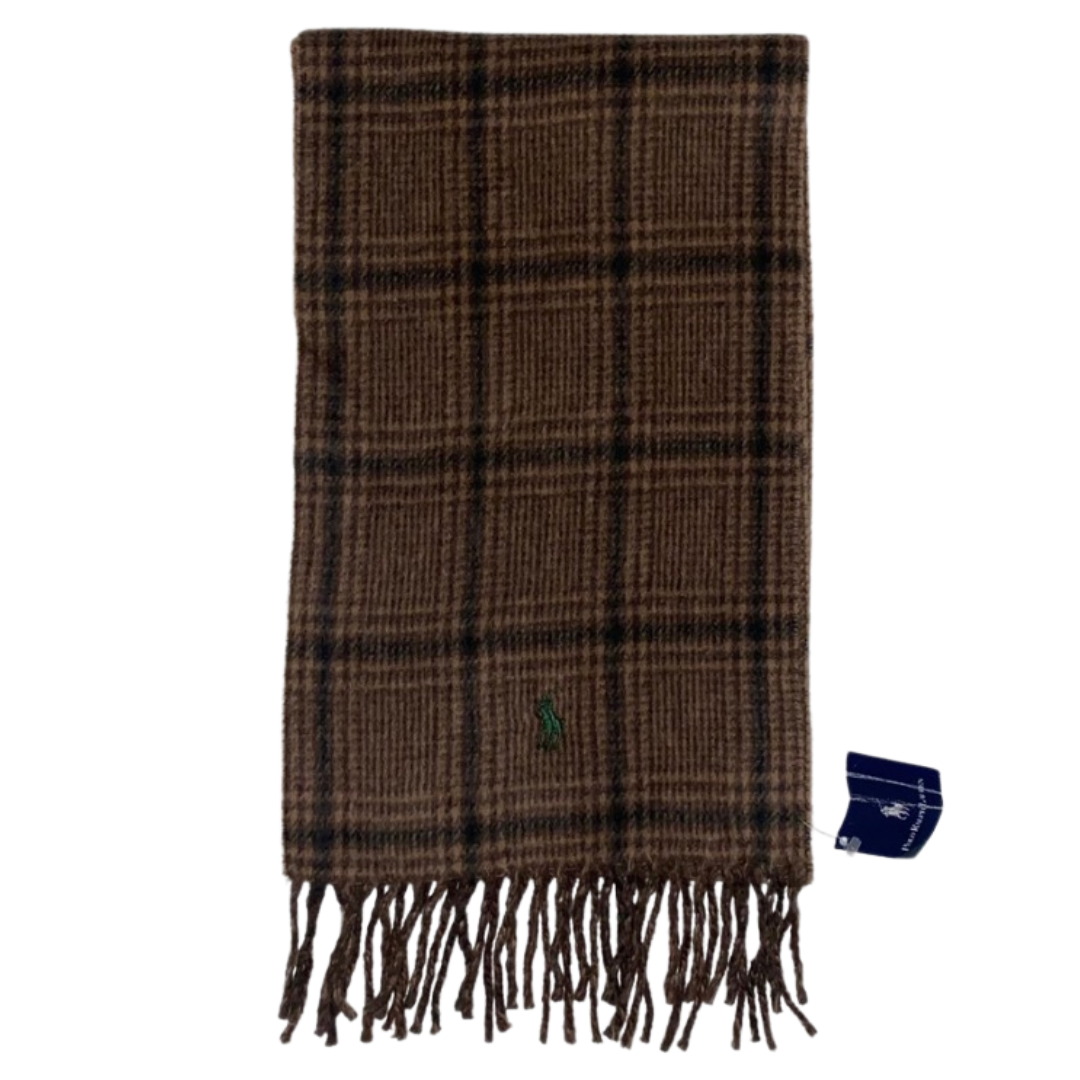 Brown Checked Polo Ralph Lauren Vintage Lambs Wool Scarf