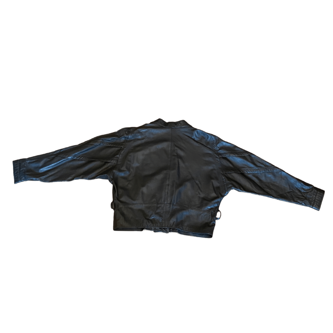 Black slightly oversized Italian leather vintage jacket