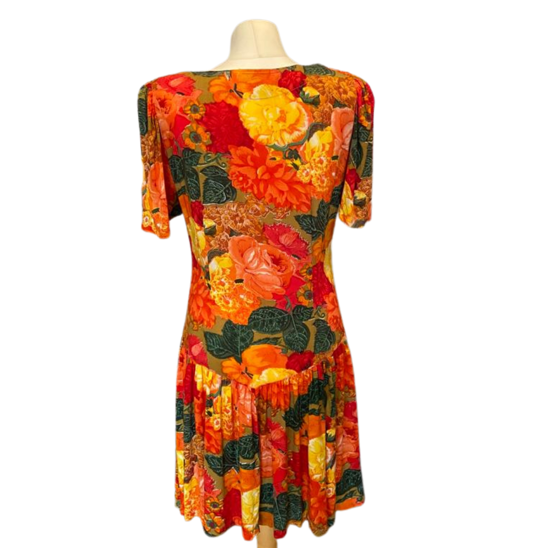 Orange Floral Vintage Tea Dress