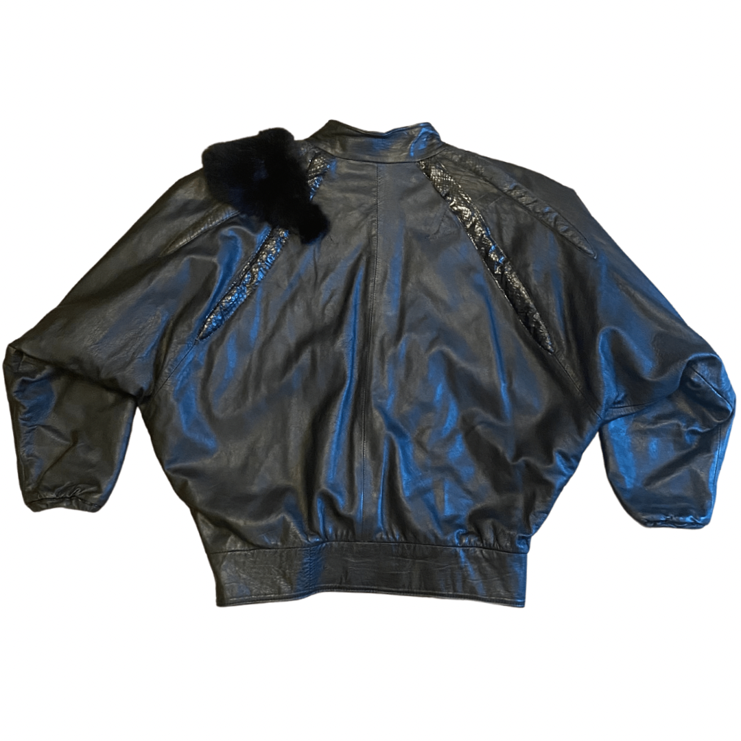 Black balloon sleeved Italian leather vintage jacket