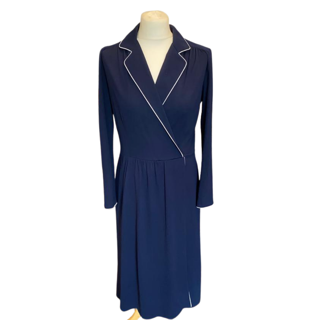 Navy Blue Wrap Vintage Midi Dress