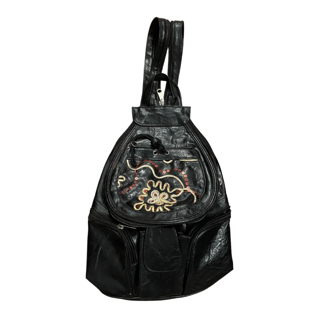 Small Black Leather Vintage Backpack