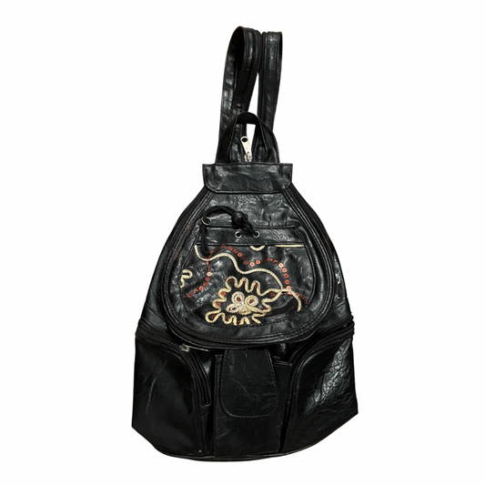 Small Black Leather Vintage Backpack