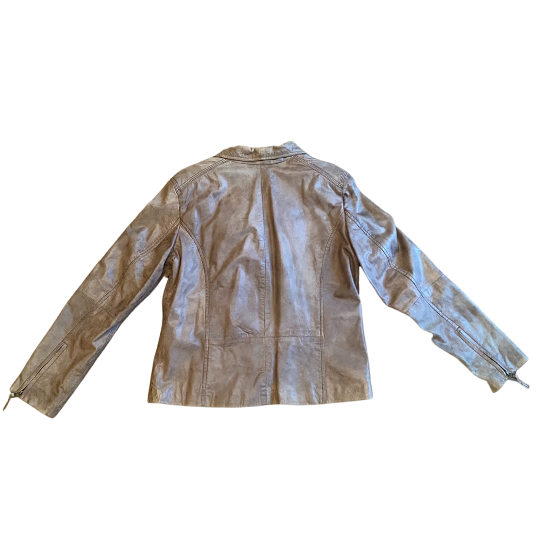 Light Beige Biker Style Italian Leather Vintage Jacket