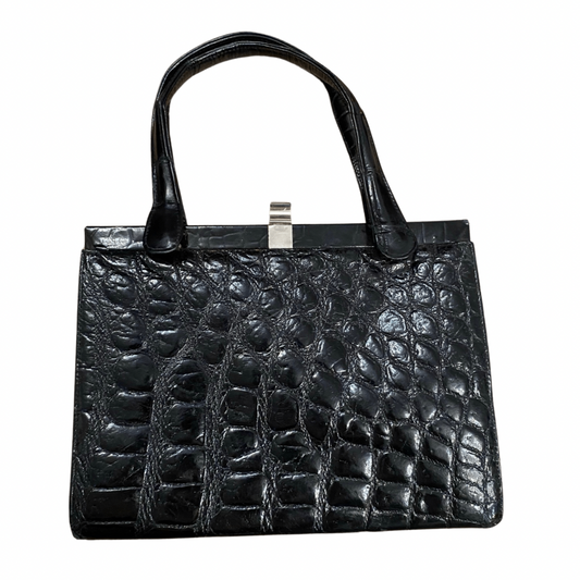 Black Leather Snake Print Vintage Handbag